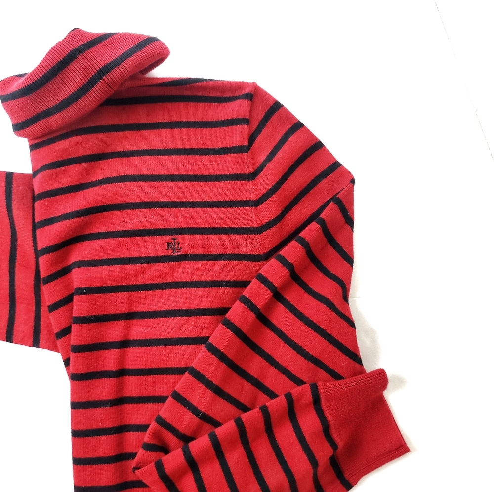 LAUREN RL XL black/Red Stripes Turtleneck ⭐